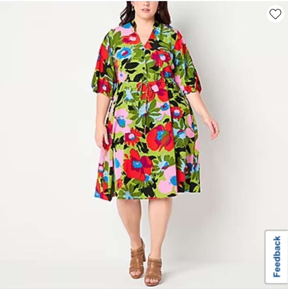52seven Plus Size Floral Midi Fit + Flare Dress - 1X